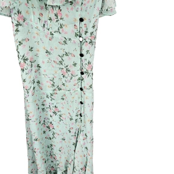 100% Silk Dress Sz 2 Asymm Chiffo Floral Ruffle Nicole Miller Flutter Sleeve $39 - Picture 6 of 16